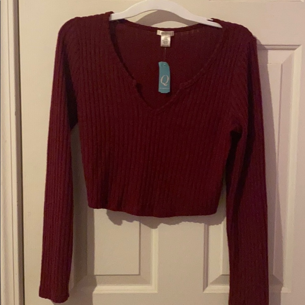 Burgundy two piece set; long sleeve shirt